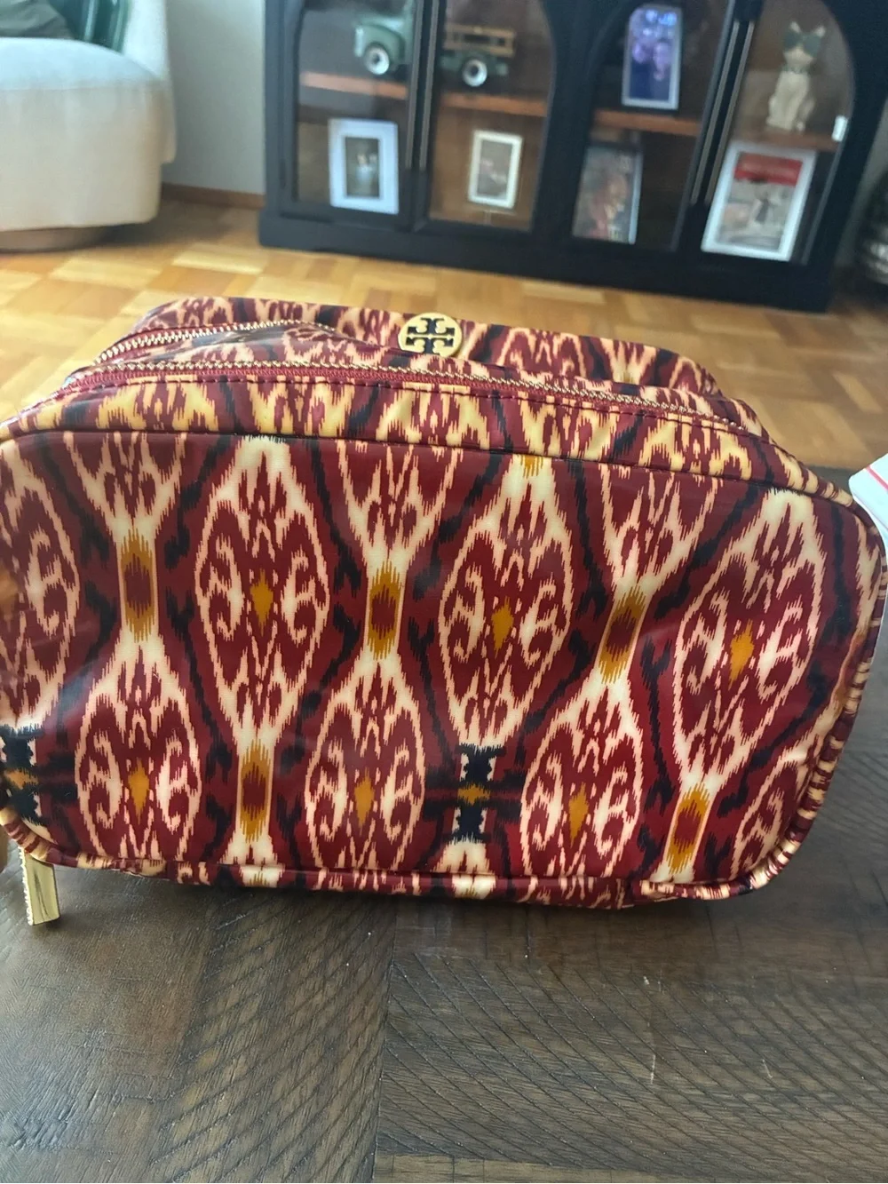 Tory Burch Multicolor Red Ikat Logo Cosmetic Case